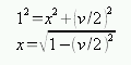 1^2 = x^2 + (v/2)^2, x = sqrt(1 - (v/2)^2)