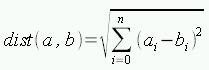 dist(a, b) = sqrt{sum from{i = 0} to{n} (a_i - b_i)^2}